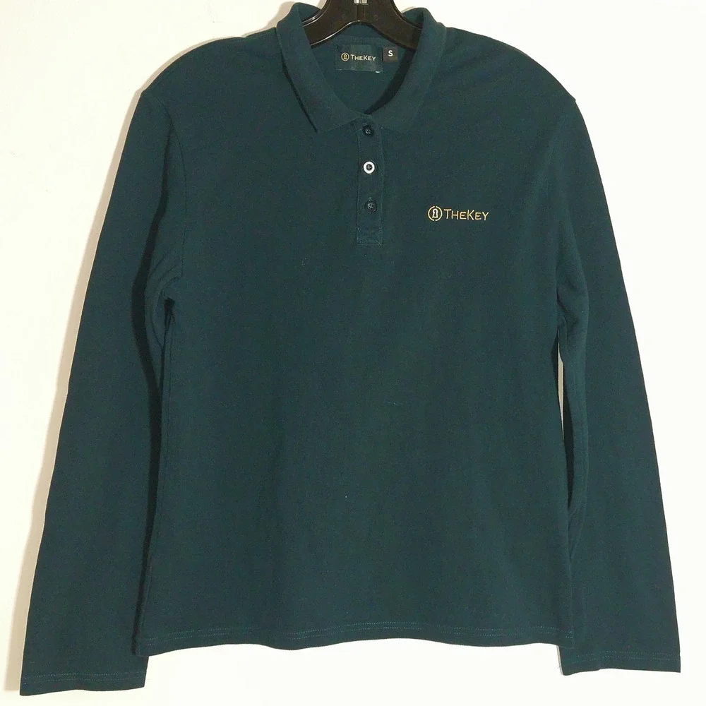 The Key Women's Long Sleeve Polo Shirt Collared Top Forest Green Size S EUC - Picture 4 of 10